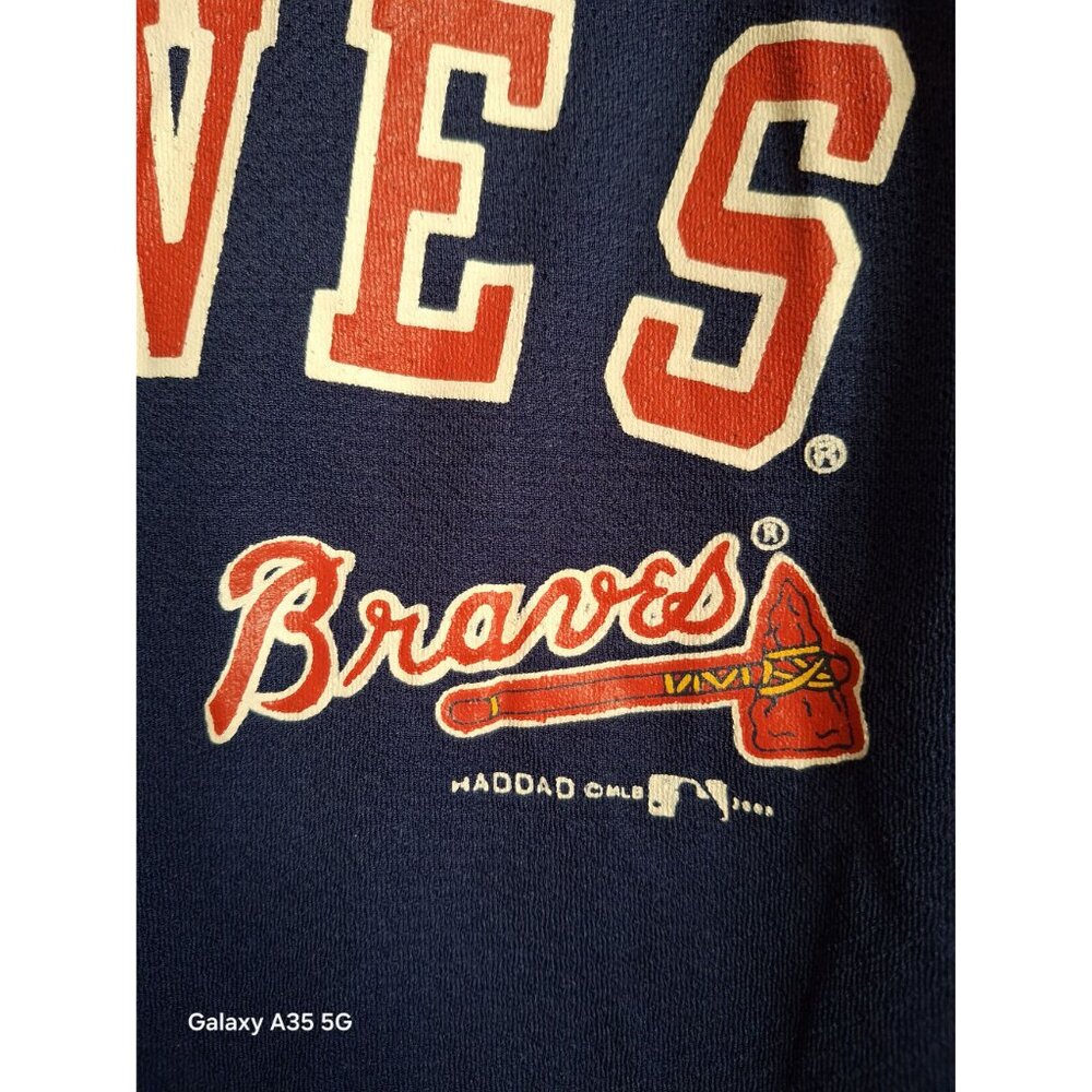 Vintage Atlanta Braves Navy Blue Button-Up Baseball Jersey Short Sleeve Size XL - Picture 8 of 11
